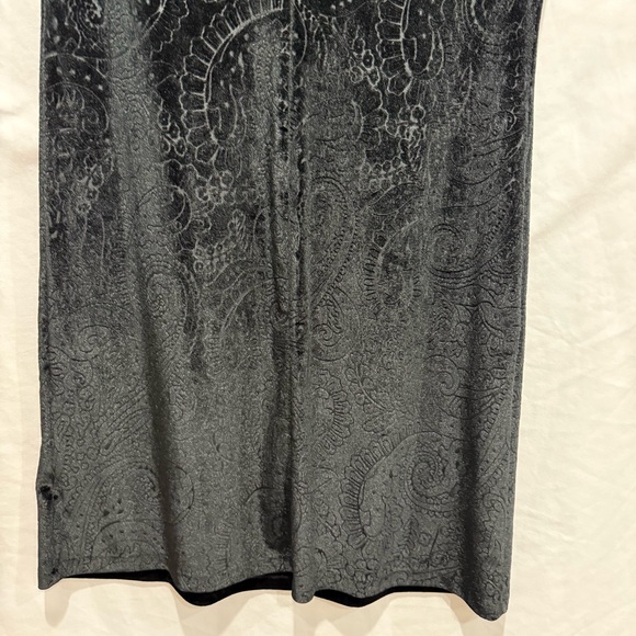 Black Velvet Burnout L/XL Paisley Mini Dress Mock Neck Short Sleeve Bodycon Y2K - Picture 12 of 15
